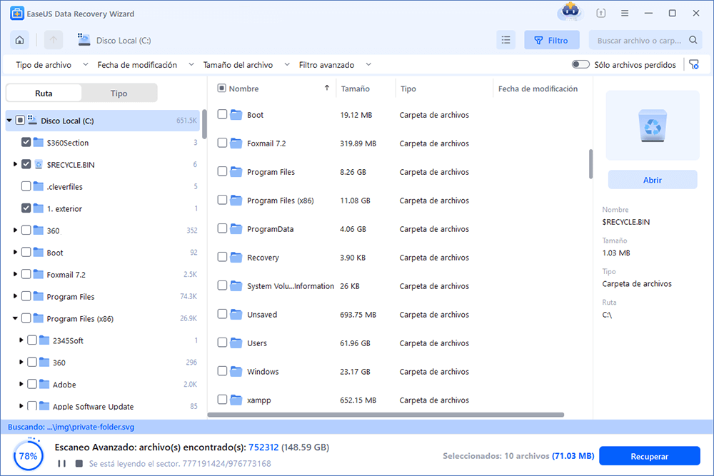 Escanear la ubicación seleccionada para encontrar todos los archivos perdidos con escaneo rápido y profundo.