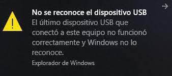 Error de mensaje 'No se reconoce el dispositivo USB' de Explorador de Windows