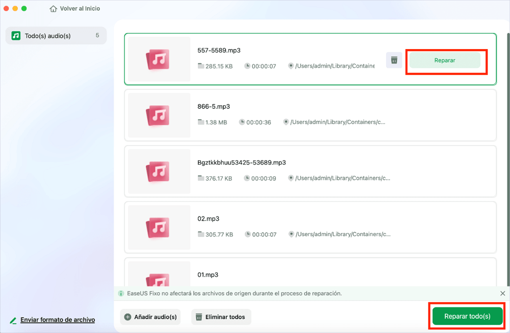 Paso 2.Reparar los audios corruptos