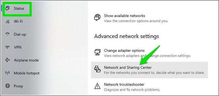 abrir el centro de redes y recursos compartidos