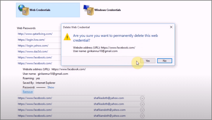 hacer clic en si para eliminar