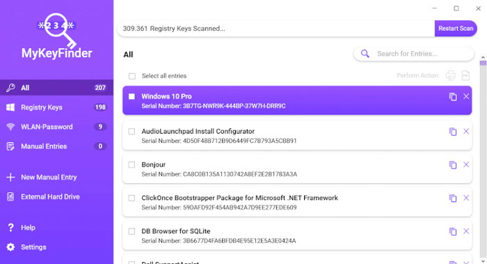buscador de claves de producto con MyKeyFinder