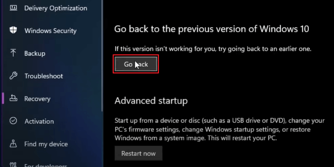 retroceder de Windows 11 a 10