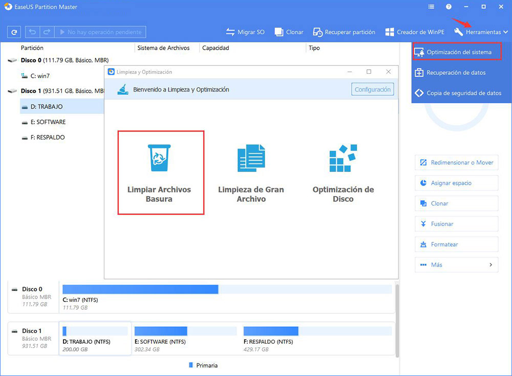 Limpieza de archivos basura con EaseUS Partition Master