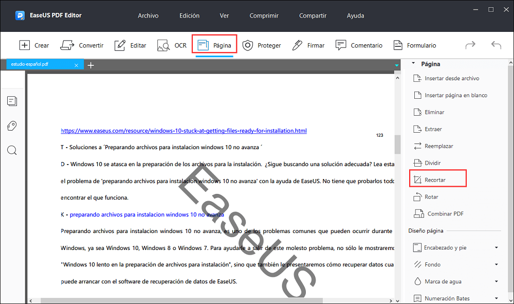 Cómo recortar un PDF sin esfuerzo EaseUS