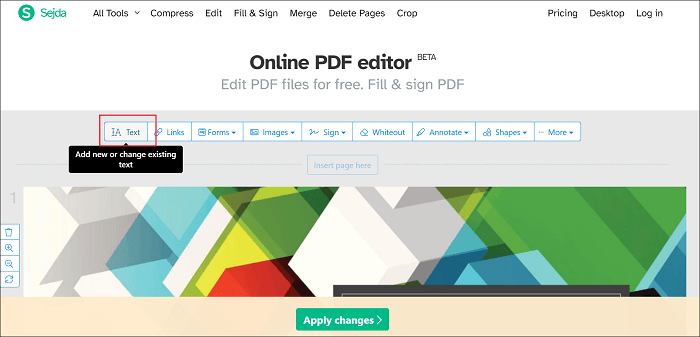 añadir texto a pdf sejda
