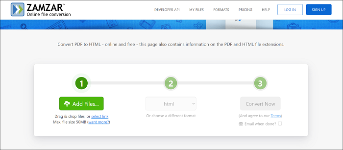 convertir pdf a html zamzar