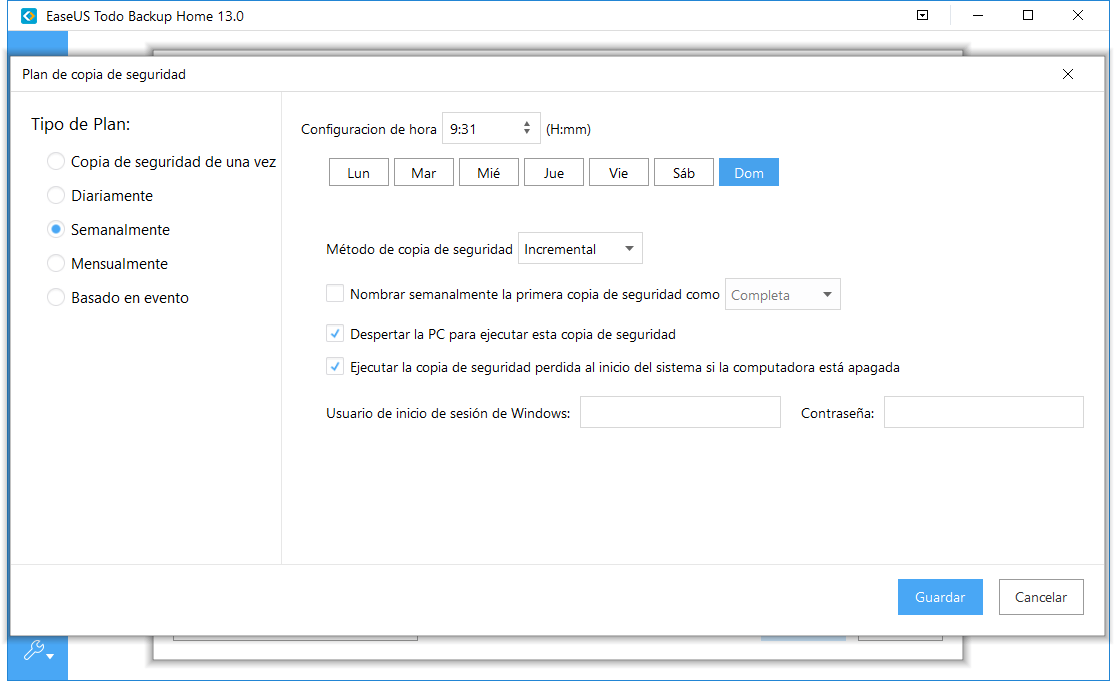 establezca una plan y podrá iniciar una copia de seguridad incremental con la ayuda de EaseUS Todo Backup