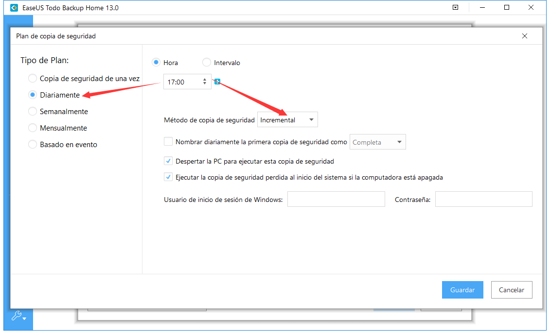 seleccionar la programación para decidir cuándo copiar los archivos automáticamente