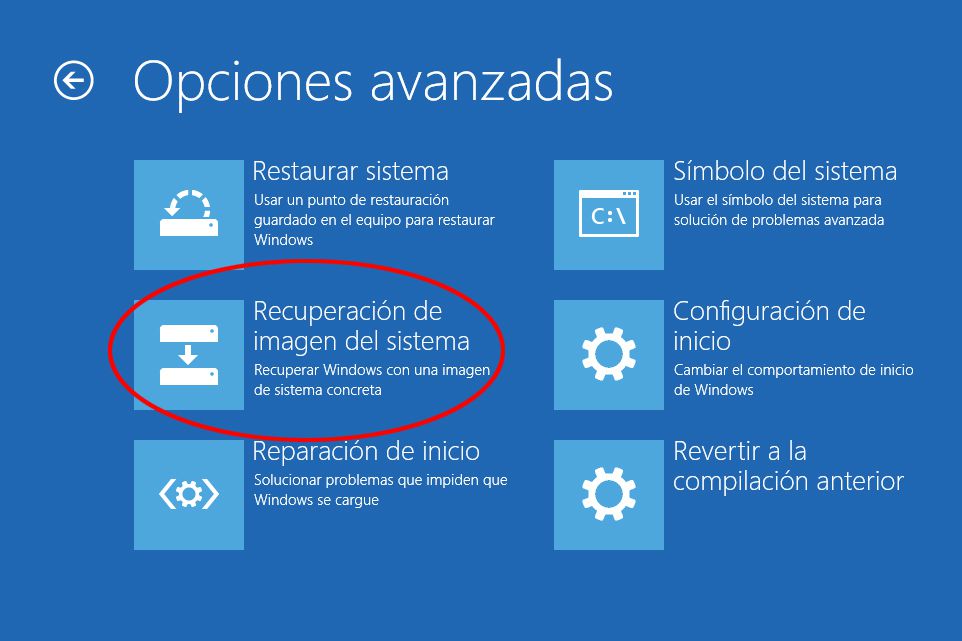 Haga clic en la opción Recuperación de imagen del sistema.