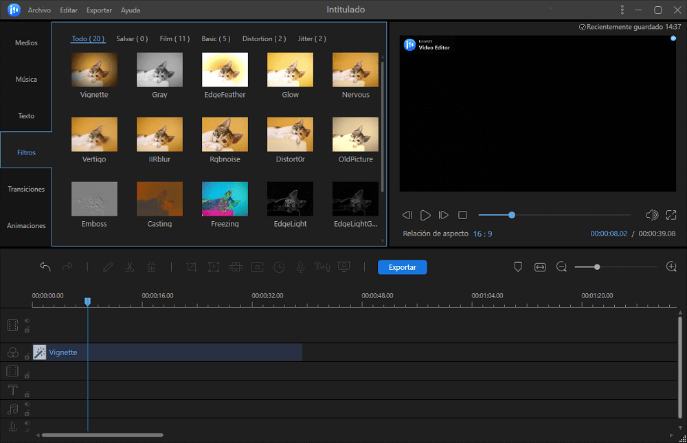 agregar efecto como filtro al video