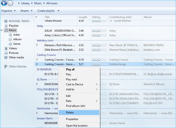 eliminar un duplicado de música
