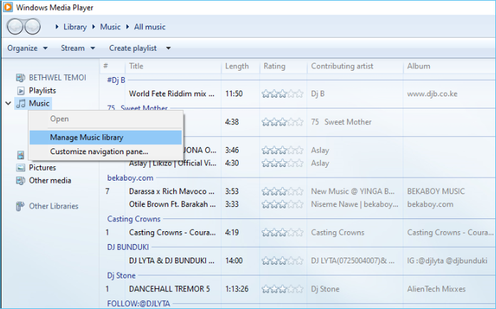 gestionar la biblioteca musical