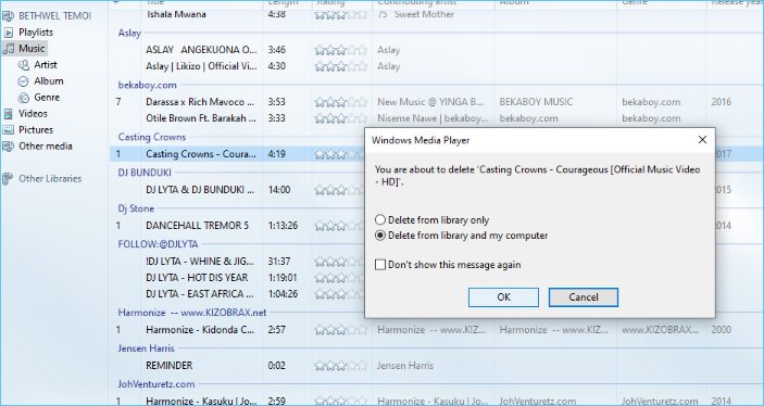 eliminar permanentemente un duplicado de música