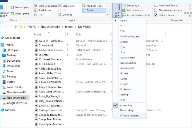 ordenar los archivos de música por su nombre