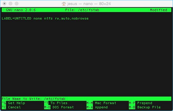 activar la escritura a través de la terminal