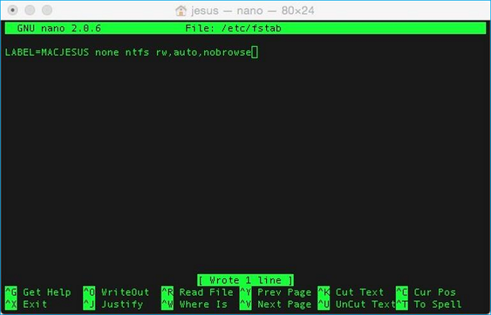 activar la escritura a través de la terminal
