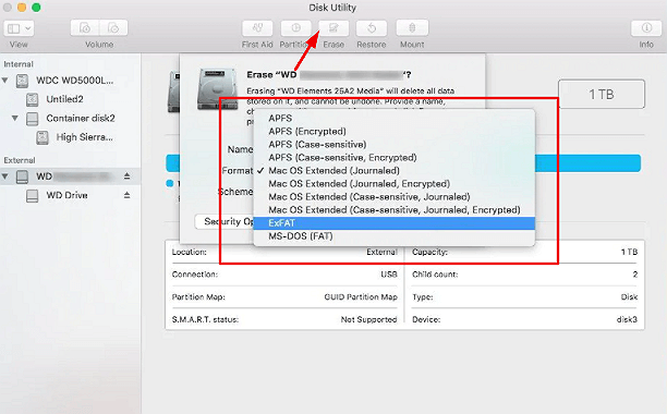 Haz clic en Borrar y selecciona Formato de disco