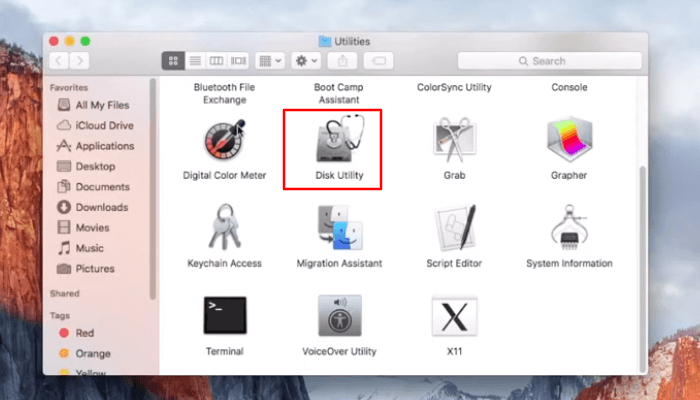 Ve a Utilidad y selecciona Utilidad de Discos