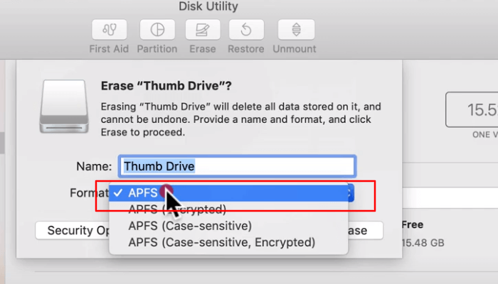 Selecciona el nombre y el formato del dispositivo